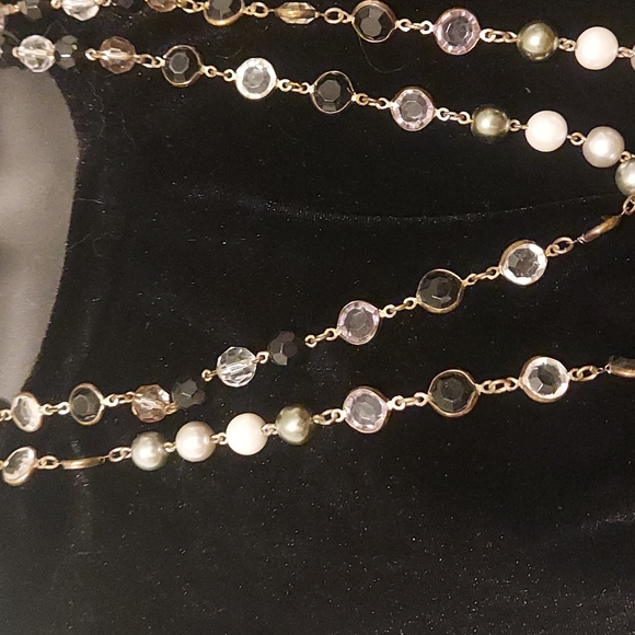 Premier Designs Necklace Faux Pearl Grey Black White Faceted Beads Silver Tone - Picture 2 of 4